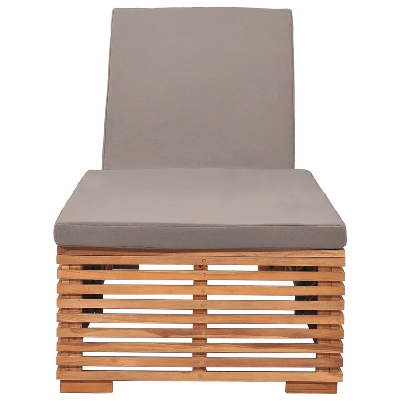 Sun Lounger with Dark Grey Cushion Solid Teak Wood