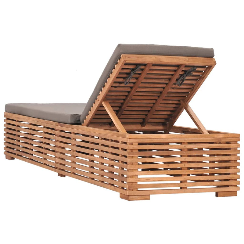 Sun Lounger with Dark Grey Cushion Solid Teak Wood