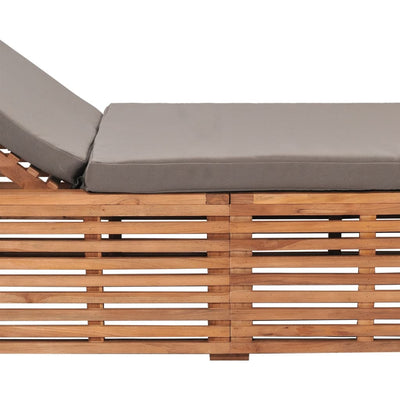 Sun Lounger with Dark Grey Cushion Solid Teak Wood