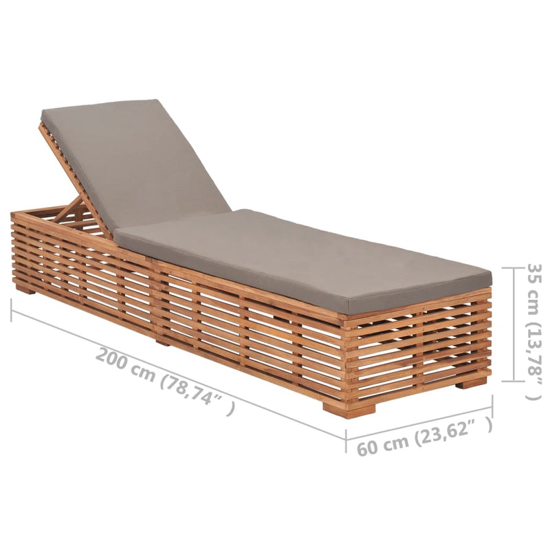 Sun Lounger with Dark Grey Cushion Solid Teak Wood