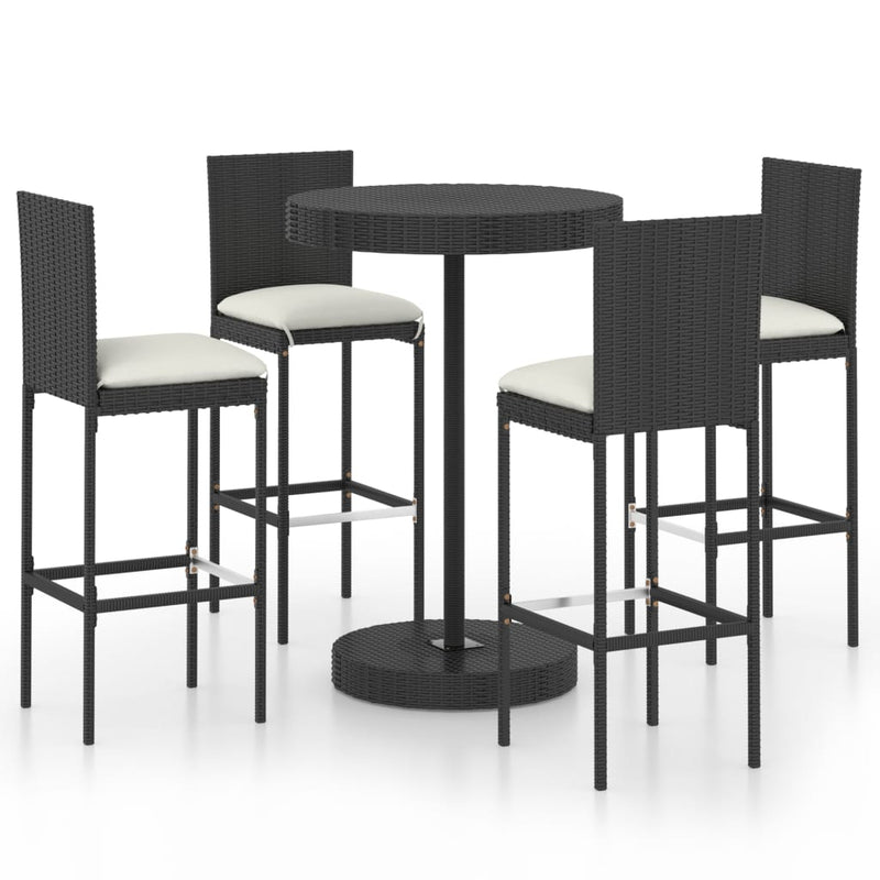 5 Piece Garden Bar Set with Cushions Poly Rattan Black