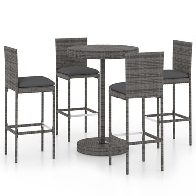 5 Piece Garden Bar Set with Cushions Poly Rattan Grey