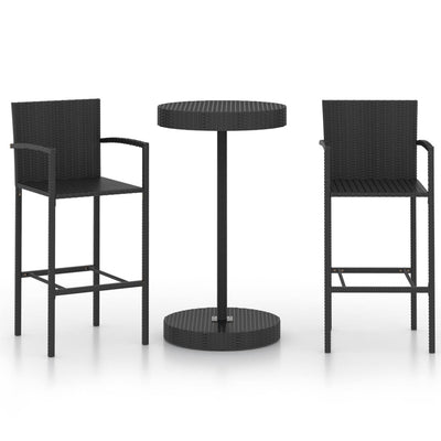 3 Piece Garden Bar Set Poly Rattan Black