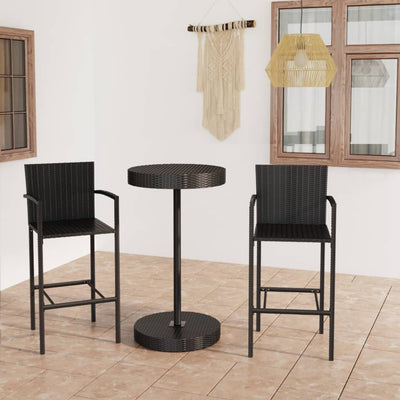 3 Piece Garden Bar Set Poly Rattan Black