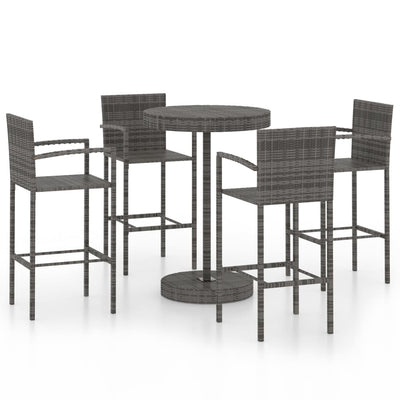 5 Piece Garden Bar Poly Rattan Grey