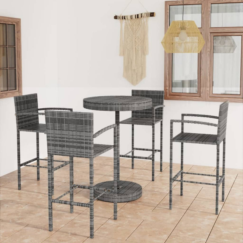 5 Piece Garden Bar Poly Rattan Grey