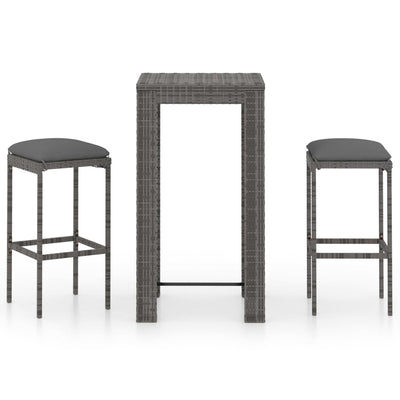 3 Piece Garden Bar Set with Cushions Poly Rattan Grey