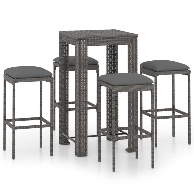 5 Piece Garden Bar Set with Cushions Poly Rattan Grey