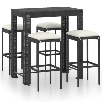 5 Piece Garden Bar Set with Cushions Poly Rattan Black