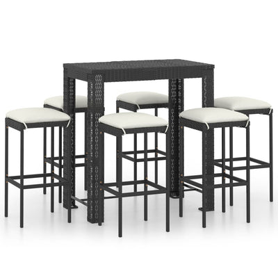 7 Piece Garden Bar Set with Cushions Poly Rattan Black