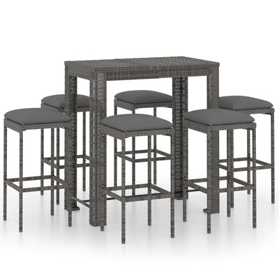 7 Piece Garden Bar Set with Cushions Poly Rattan Grey