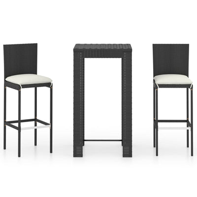 3 Piece Outdoor Bar Set with Cushions Poly Rattan Black