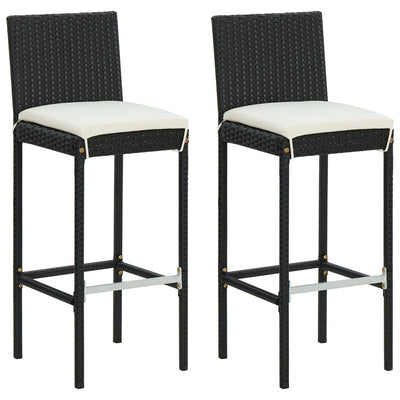 3 Piece Outdoor Bar Set with Cushions Poly Rattan Black