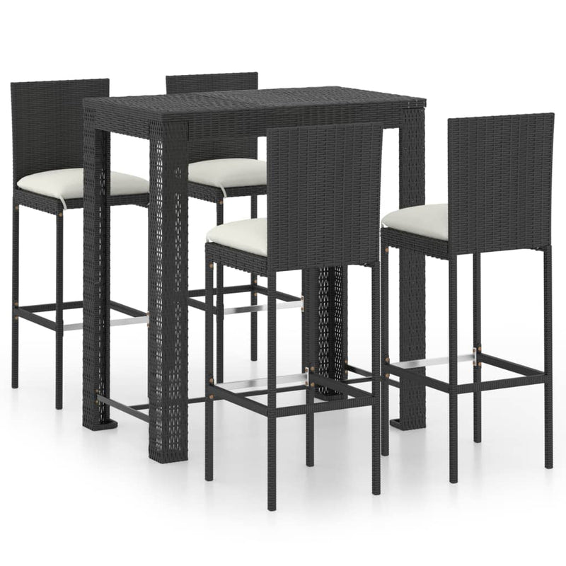 5 Piece Outdoor Bar Set with Cushions Poly Rattan Black