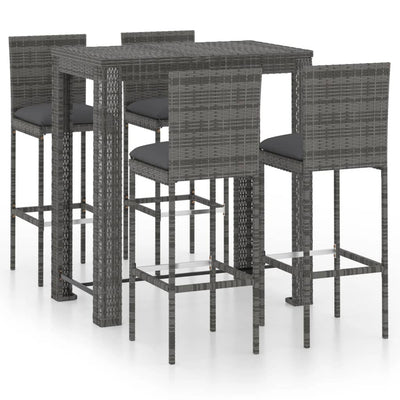 5 Piece Outdoor Bar Set with Cushions Poly Rattan Grey