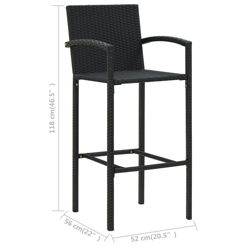 3 Piece Outdoor Bar Set with Armrest Poly Rattan Black