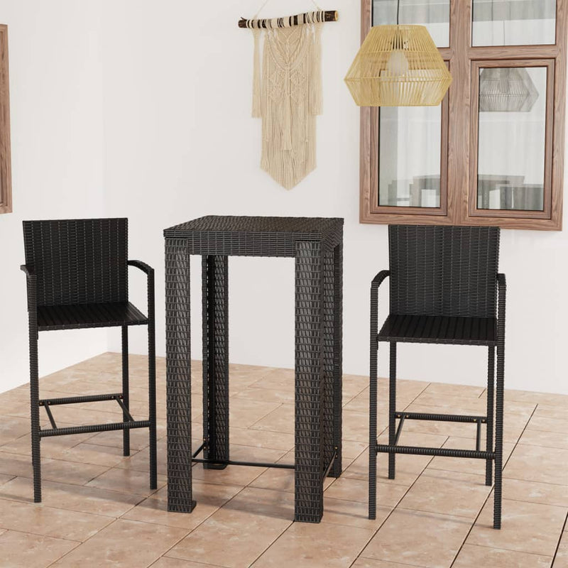 3 Piece Outdoor Bar Set with Armrest Poly Rattan Black