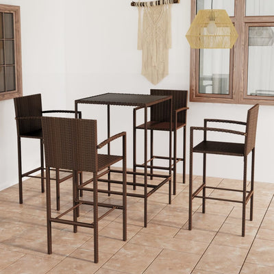 5 Piece Garden Bar Set Poly Rattan Brown