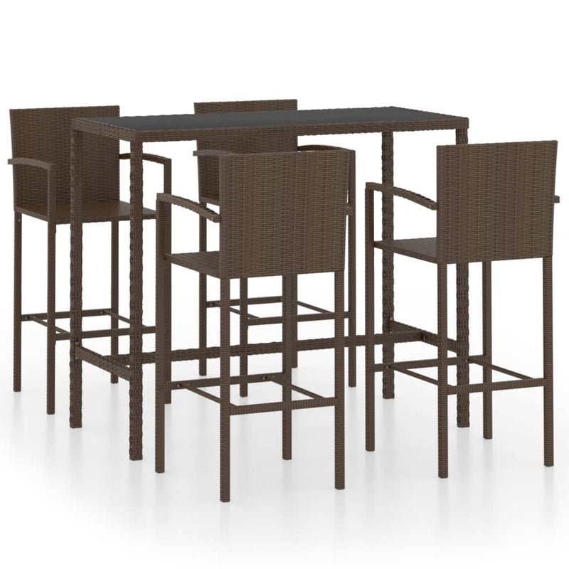 5 Piece Garden Bar Set Poly Rattan Brown