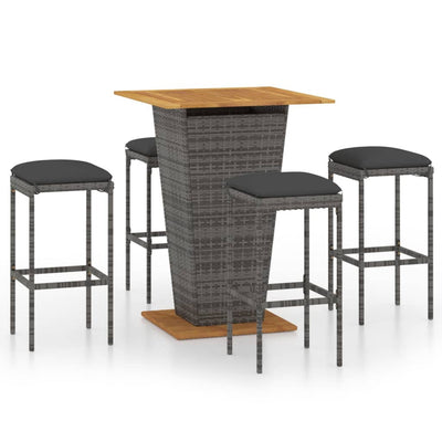 5 Piece Garden Bar Set with Cushions Poly Rattan Grey