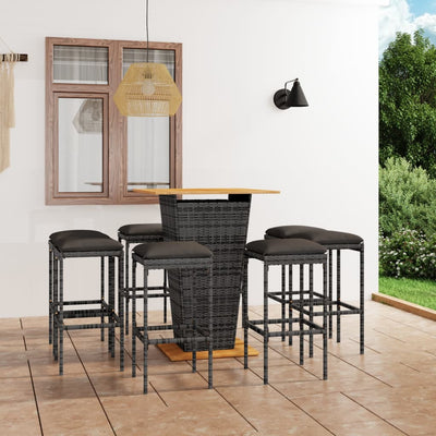 9 Piece Garden Bar Set with Cushions Poly Rattan Grey