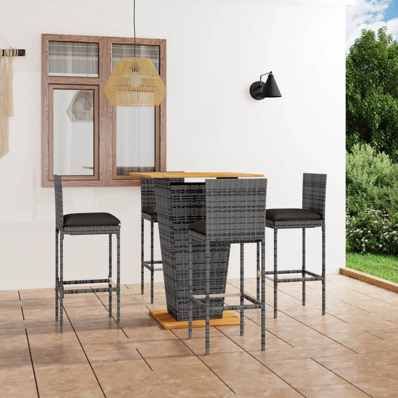 5 Piece Garden Bar Set with Cushions Poly Rattan Grey