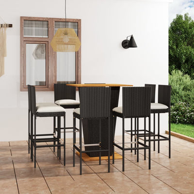 9 Piece Garden Bar Set with Cushions Poly Rattan Black