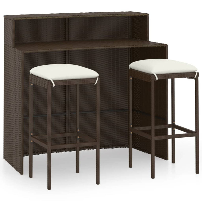 3 Piece Garden Bar Set with Cushions Brown