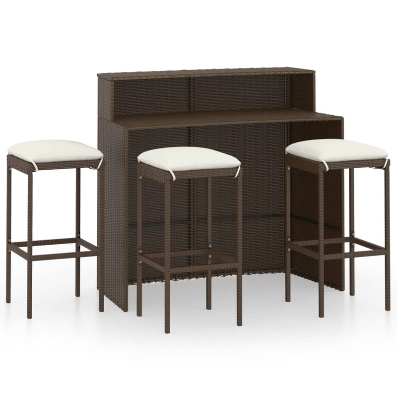 4 Piece Garden Bar Set with Cushions Brown