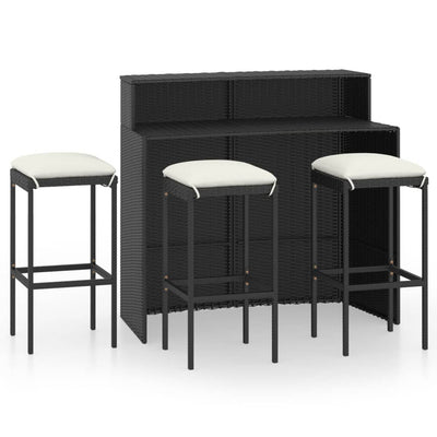 4 Piece Garden Bar Set with Cushions Black