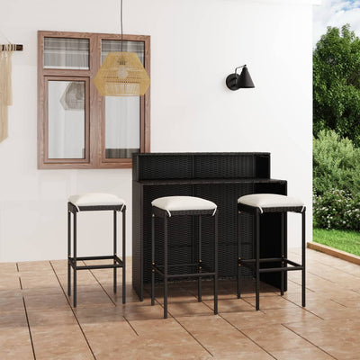 4 Piece Garden Bar Set with Cushions Black