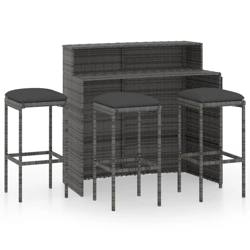 4 Piece Garden Bar Set with Cushions Grey