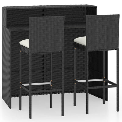 3 Piece Garden Bar Set with Cushions Black