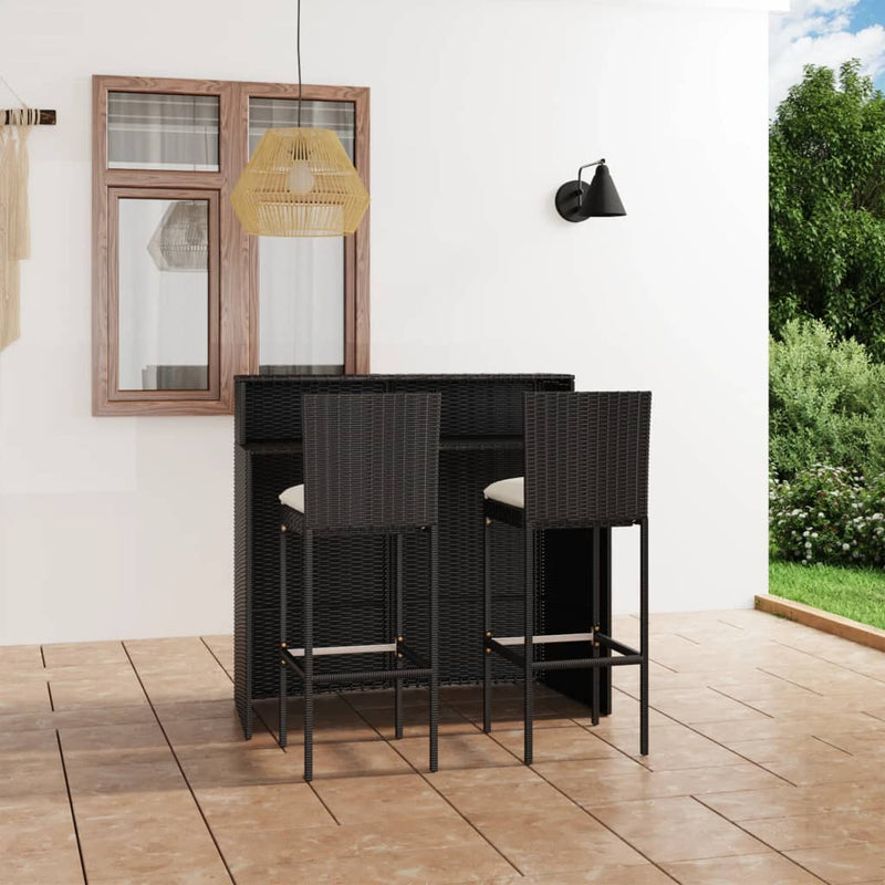 3 Piece Garden Bar Set with Cushions Black