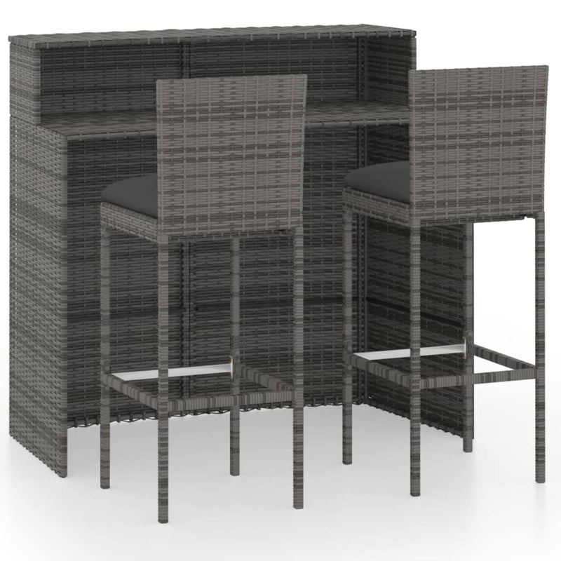 3 Piece Garden Bar Set with Cushions Grey