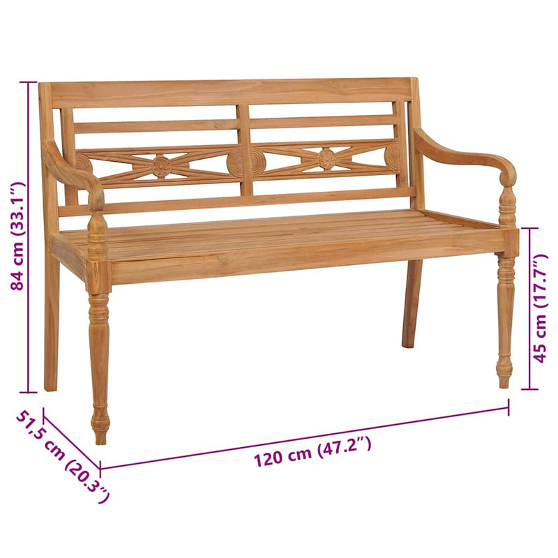 Batavia Bench with Anthracite Cushion 120 cm Solid Teak Wood