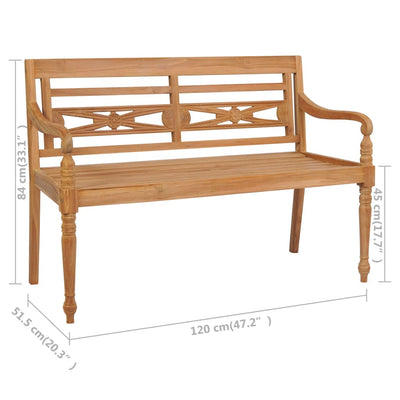 Batavia Bench with Wine Red Cushion 120 cm Solid Teak Wood