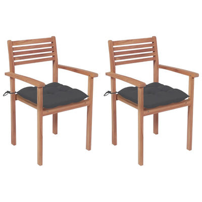 Garden Chairs 2 pcs with Anthracite Cushions Solid Teak Wood