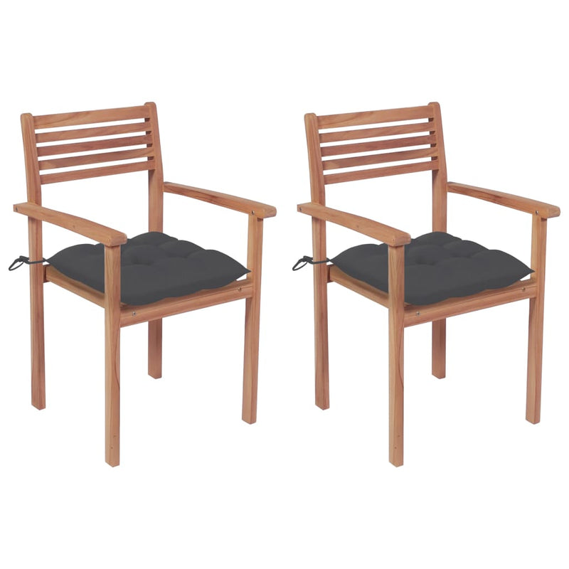 Garden Chairs 2 pcs with Anthracite Cushions Solid Teak Wood