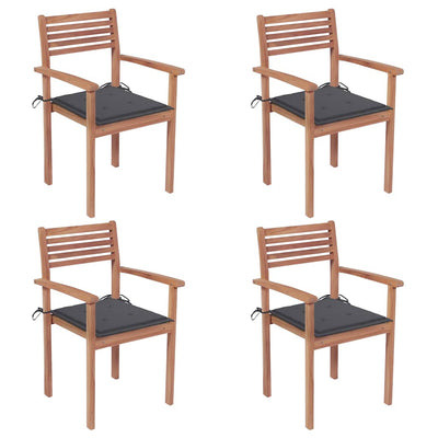 Garden Chairs 4 pcs with Anthracite Cushions Solid Teak Wood