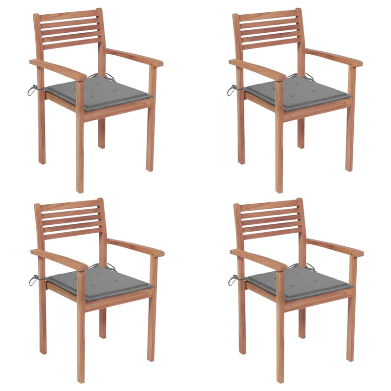 Garden Chairs 4 pcs with Grey Cushions Solid Teak Wood