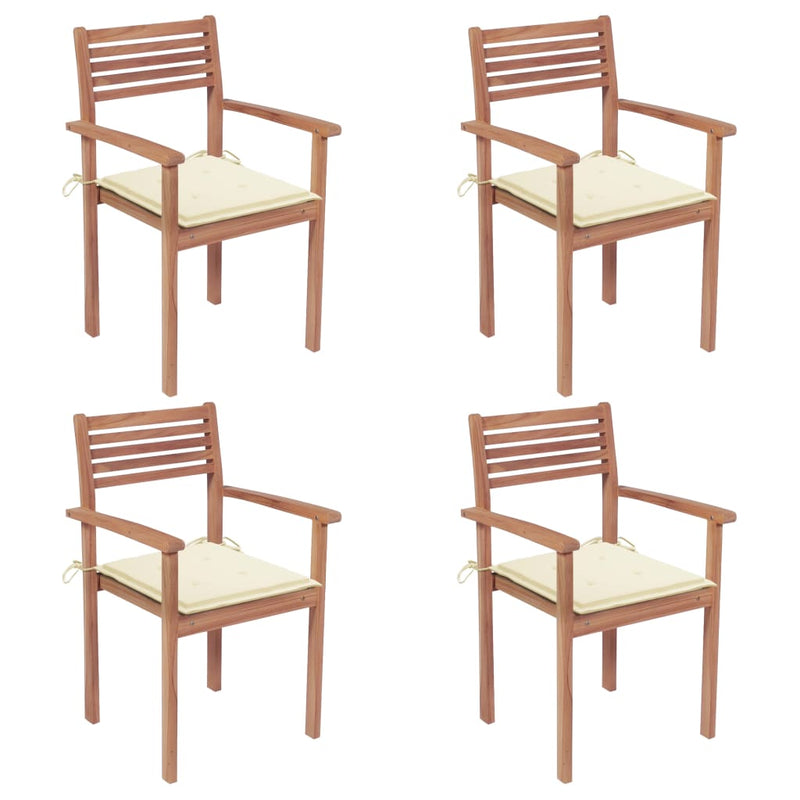 Garden Chairs 4 pcs with Cream Cushions Solid Teak Wood