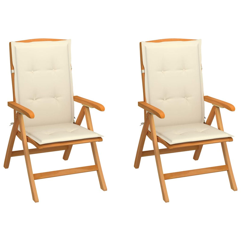 Garden Chairs 2 pcs with Cream Cushions Solid Teak Wood