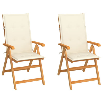 Garden Chairs 2 pcs with Cream Cushions Solid Teak Wood