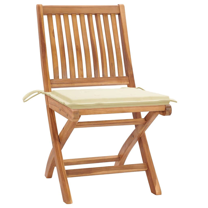 Garden Chairs 2 pcs with Cream Cushions Solid Teak Wood