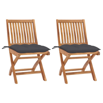 Garden Chairs 2 pcs with Anthracite Cushions Solid Teak Wood