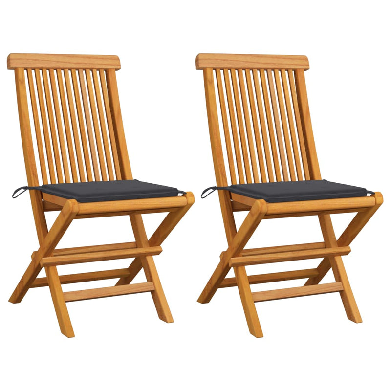 Garden Chairs with Anthracite Cushions 2 pcs Solid Teak Wood