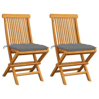 Garden Chairs with Grey Cushions 2 pcs Solid Teak Wood