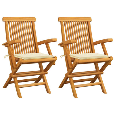 Garden Chairs with Cream Cushions 2 pcs Solid Teak Wood