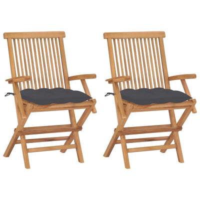 Garden Chairs with Anthracite Cushions 2 pcs Solid Teak Wood